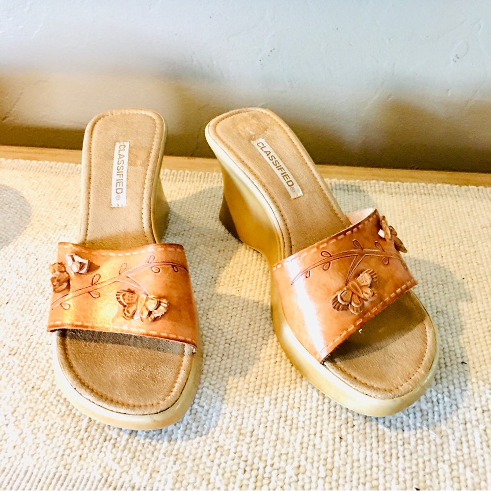 Classified leather open peep toe platform wedge sandals shoes 6.5